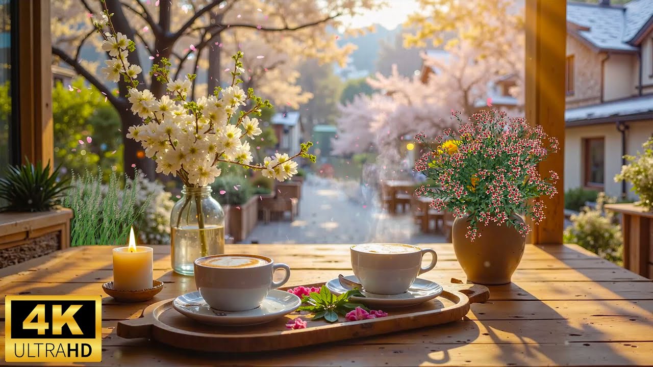 Счастливого весеннего утра в атмосфере уличной кофейни ☕ Расслабляющая фортепианная музыка для сняти