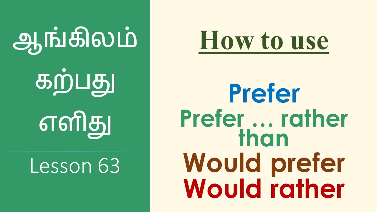 How to use  PREFER, WOULD PREFER, WOULD RATHER | Learn English Through Tamil