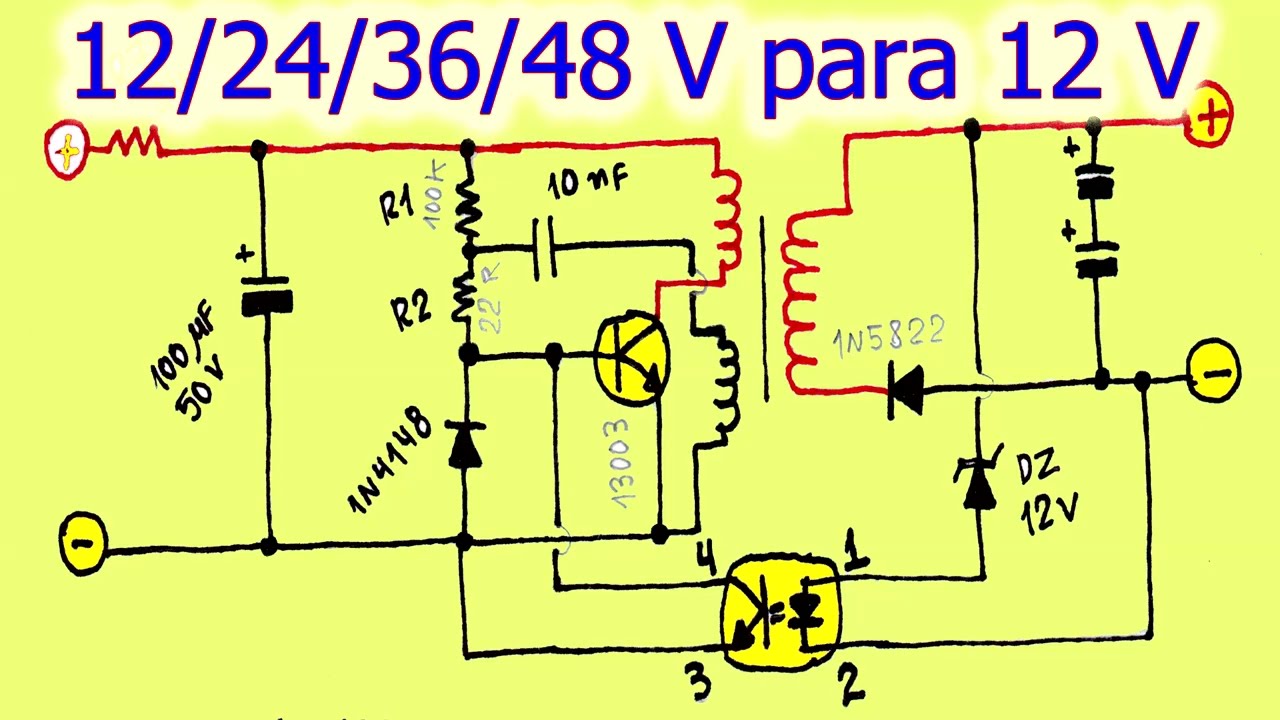 Mini Fonte 12/24/36/48 VDC para 12 VDC
