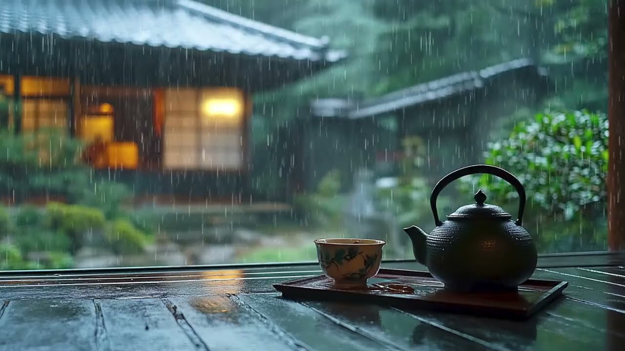 Peaceful Rain Sounds at Japanese Teahouse for Sleep & Meditation 🍵 Cozy Rain Ambience | Nature Noise