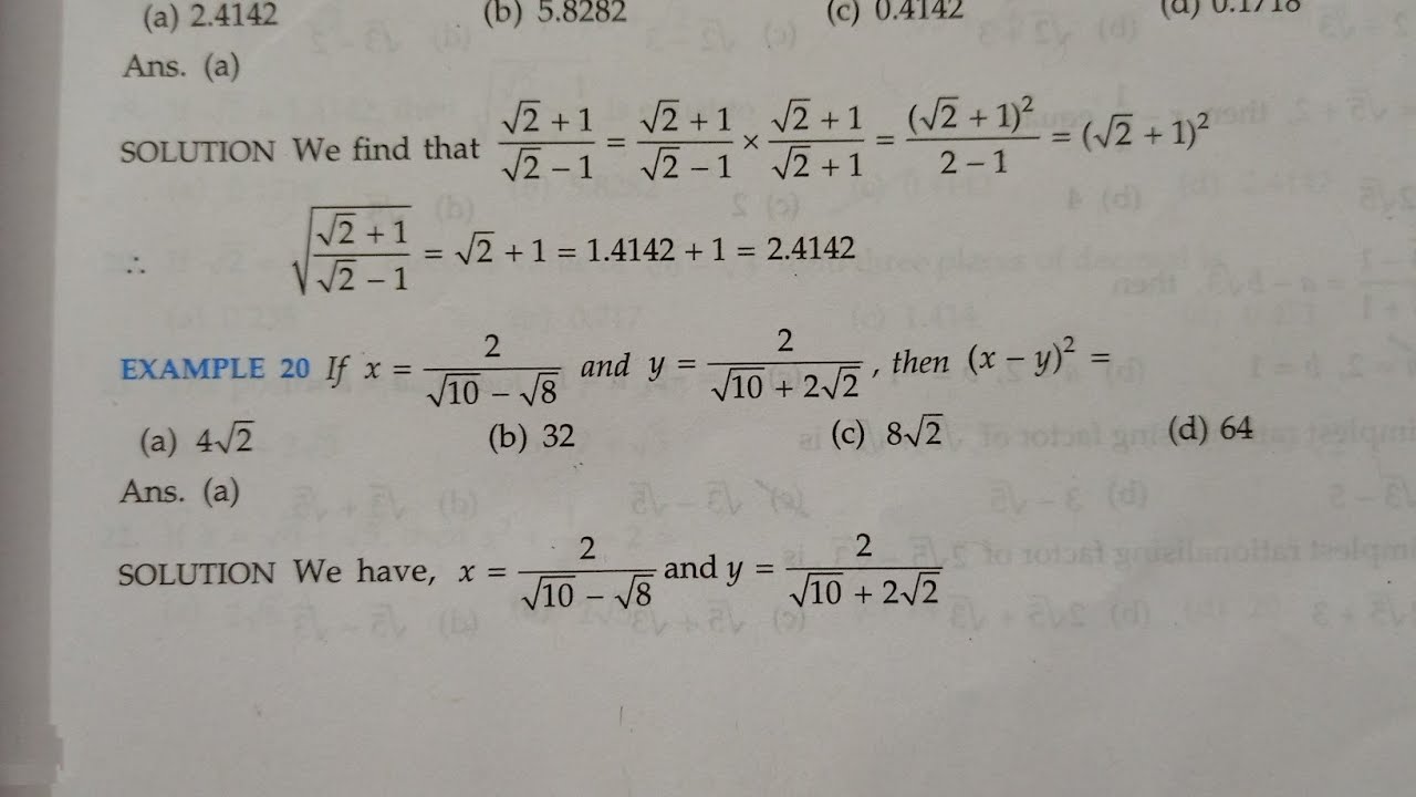 If x=2/√10-√8 and y =2/√10+2√2 then (x-y)²=#class9 #maths #rdsharma #exam 