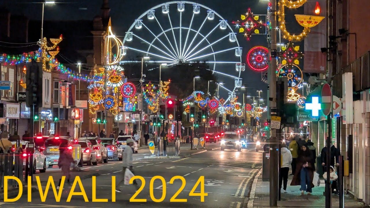 The beautiful Diwali lights on Belgrave Road(Golden Mile) Leicester, October 2024
