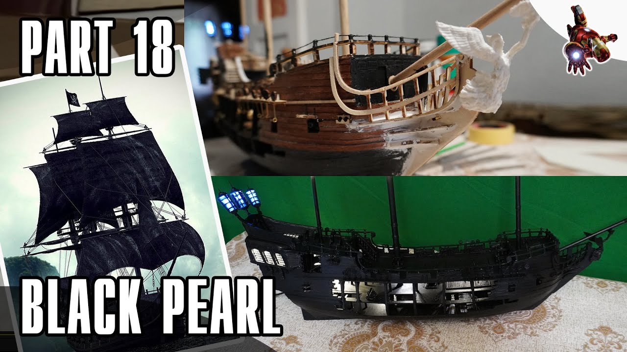 PART 18 - Building the BLACK PEARL model ship * Stern lights, shrouds, bow figure * SUPERsmHEROES