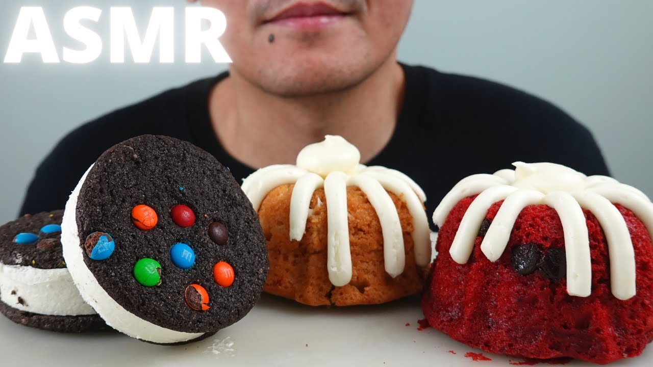 ASMR | M&M Chocolate Cookie Ice Cream Sandwich + Mini Bundt Cakes | The Hangry Mole