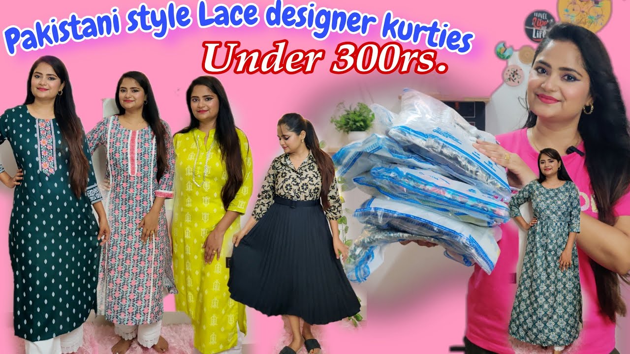 8+ Best Summer cotton kurties || Under ₹300 Beautiful Pakistani Lace design Kurties | #tryon #budget