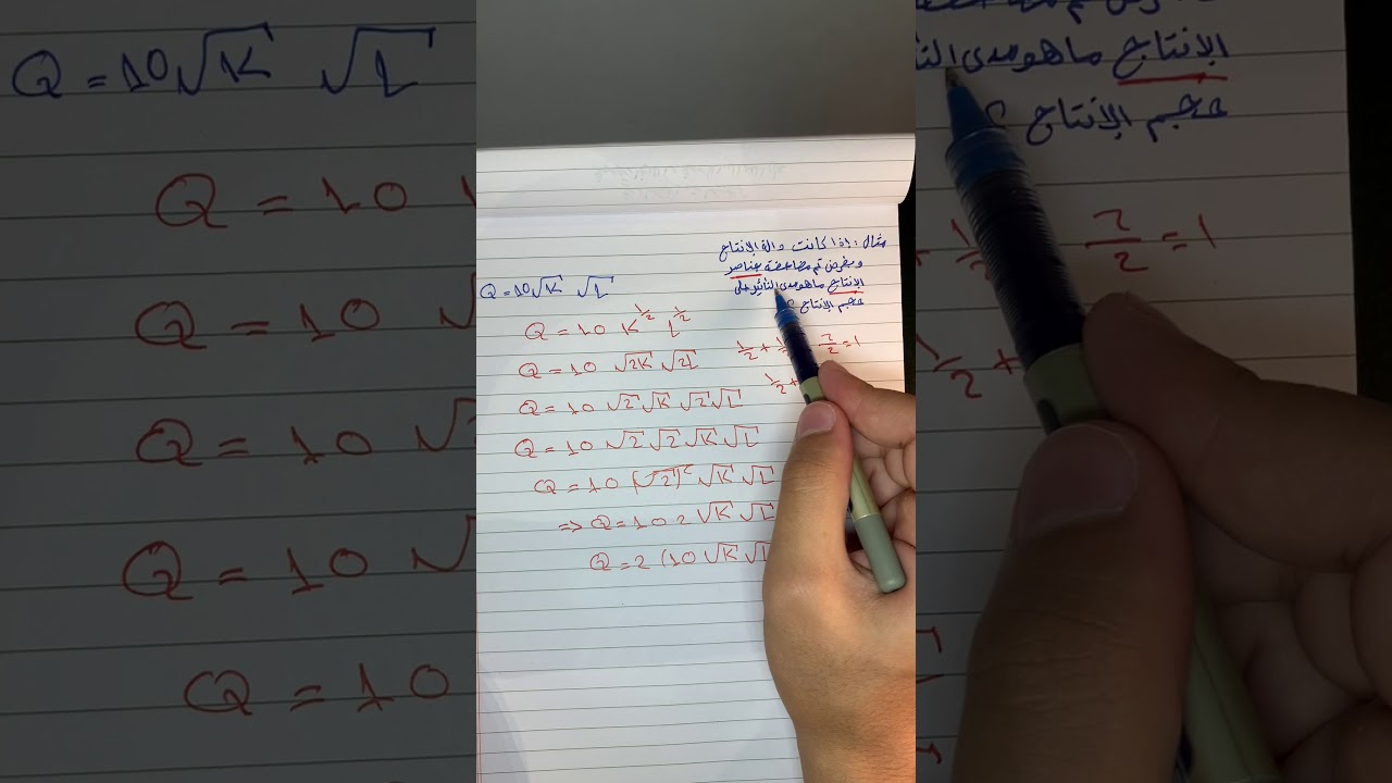 رياضيات الأعمال (١) - الوحدة الخامسة - تطبيقات اقتصادية (كوب دوغلاس)