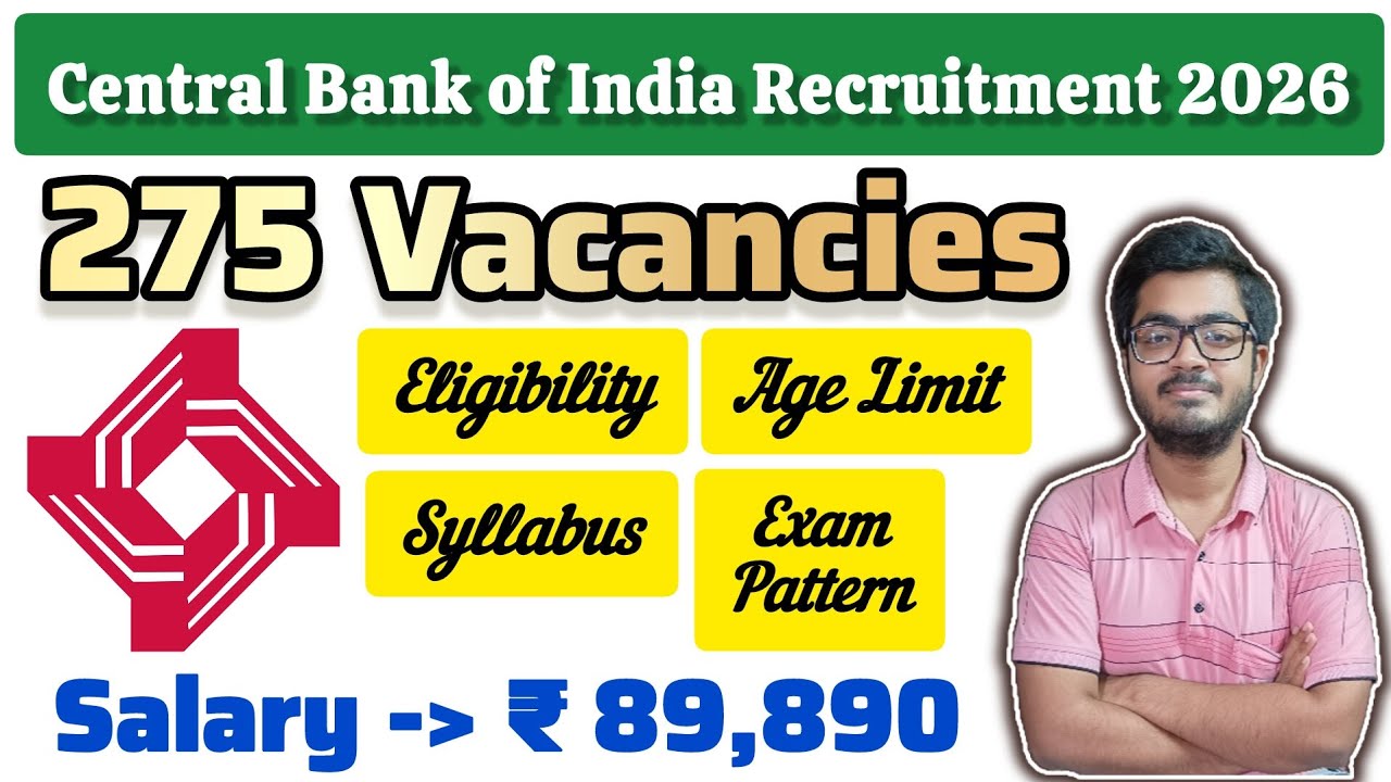 Central Bank of India SO Recruitment 2026 || 275 Vacancies || Salary ₹89,890 || Apply Online || #cbi