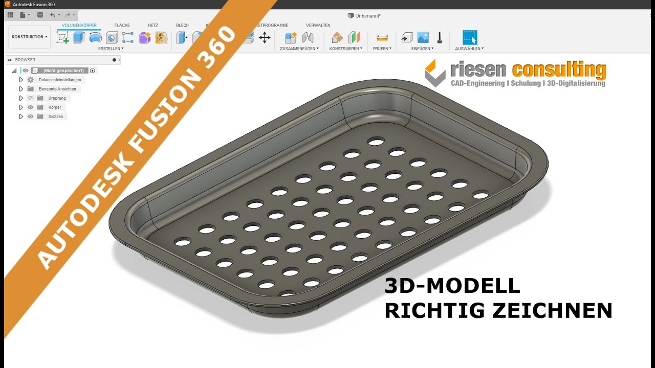 Autodesk Fusion 360 - 3D Modell / Bauteil zeichnen Schulung CAD Deutsch Tutorial