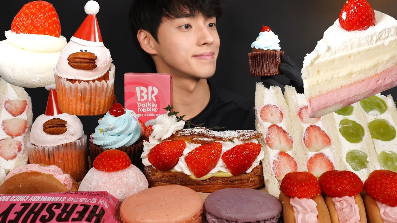 ASMR MUKBANG CAKES & DESSERTS! CUPCAKES & STRAWBERRY ÉCLAIR & FRUIT SANDWICH & ICE CREAM BAR