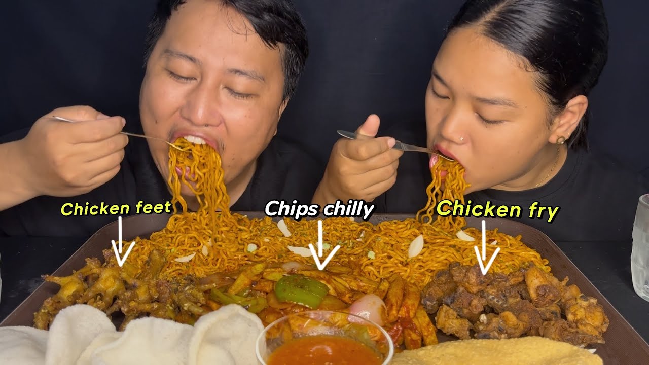Chips chilly,Chicken feet,Chicken fry and spicy noodles mukbang🥵