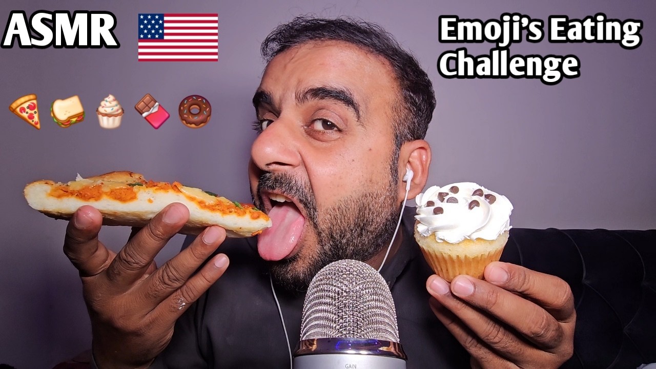 ASMR -  Emoji's Eating challenge 🍕, 🧁, 🍩 (Extreme Eating sounds & Satisfying Triggers)