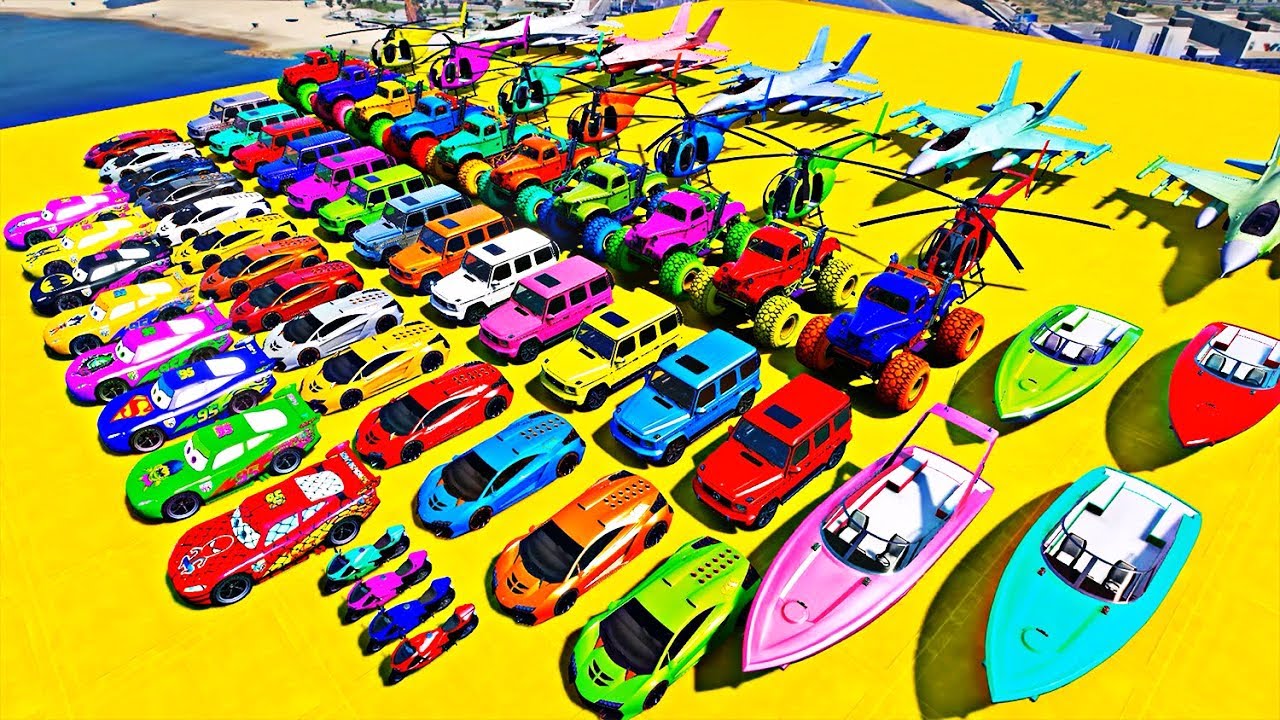 GTA V SPIDER-MAN 2🏎️ New Crazy Car Racing Challenge Friends With Super Car Motorcycle Plane and Boat