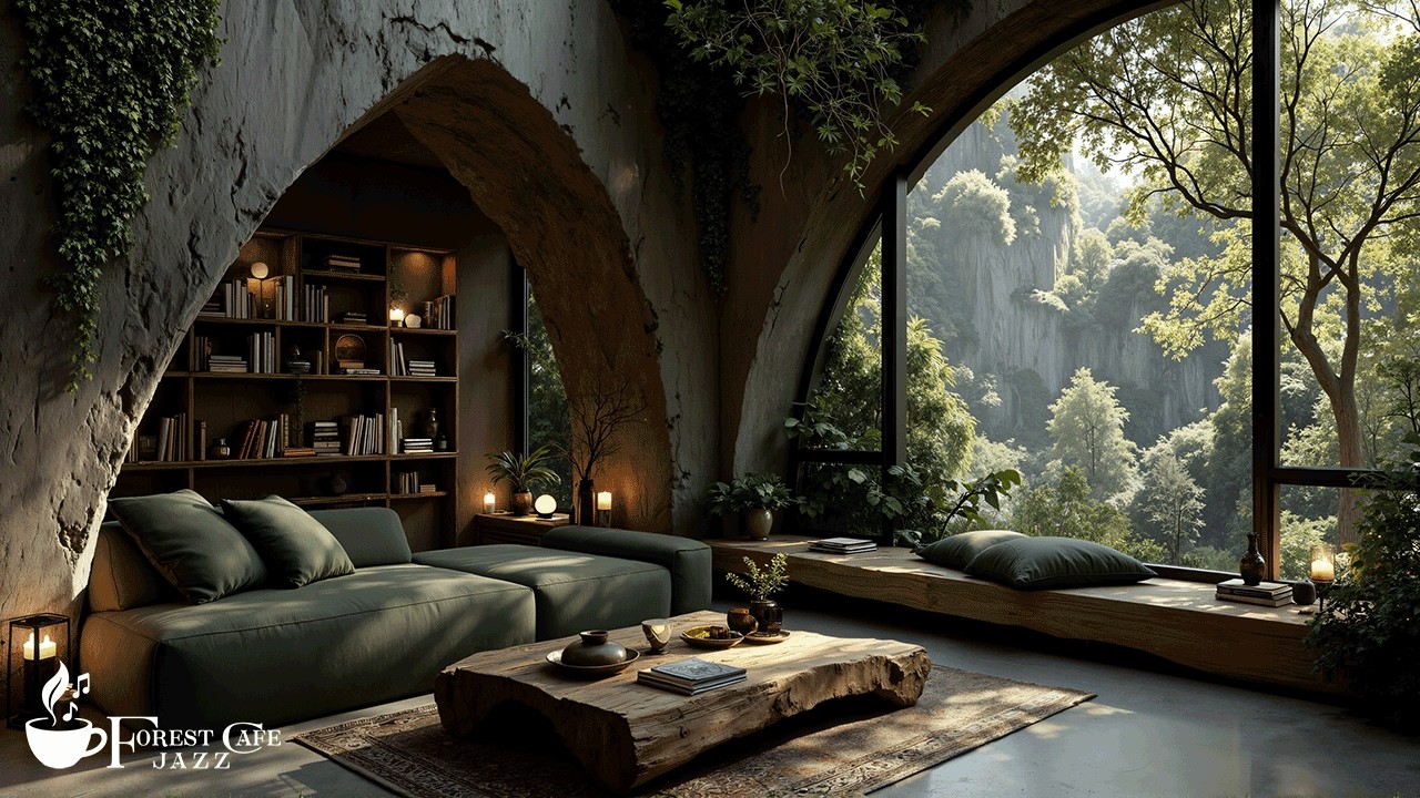 Quiet Cliffside Morning With Soft Instrumental Jazz | Peaceful Forest View For Deep Relaxation
