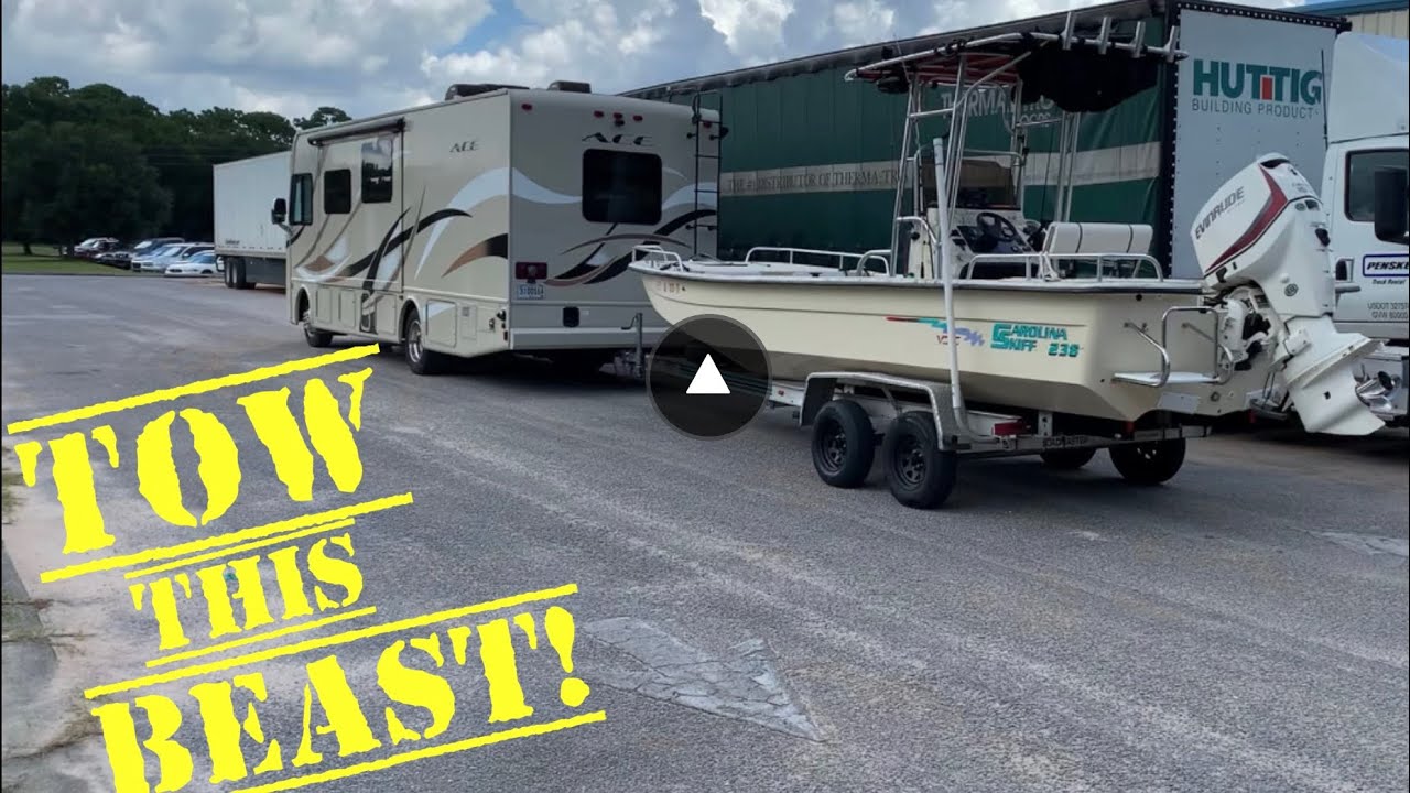 30' Class A RV | Towing a Large 26' Boat Trailer | Boat Ramp Launch