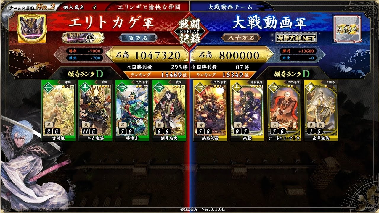 英傑大戦203 全国対戦🗾  4枚酒井忠勝 絆デッキVS4枚楽毅
