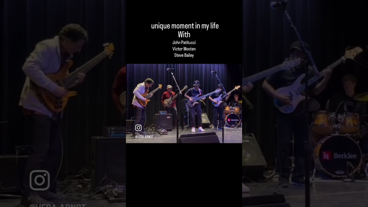 Michael Pipoquinha fazendo um som com as lendas John Patitucci, Victor Wooten e Steve Bailey