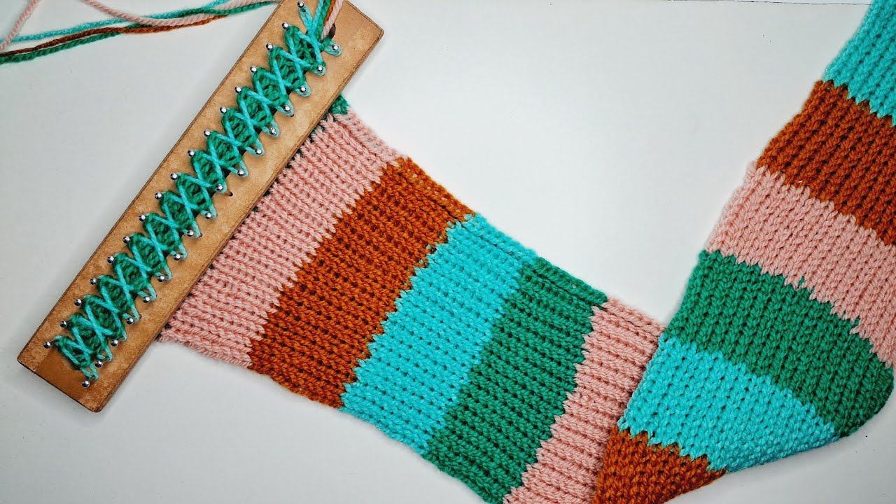 Tejido en franjas en telar rectangular | 4 colores | 🧶💛