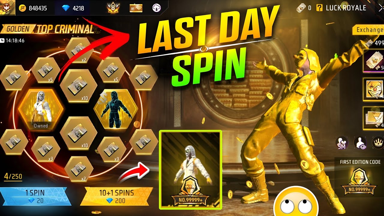 GOLDEN TOP CRIMINAL RING EVENT SPIN 😱 @DnbStars  GOLDEN CRIMINAL BUNDLE SPIN #freefire