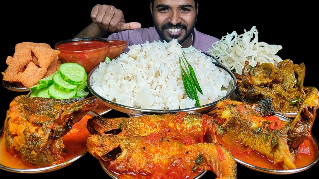 Eating Pabda Fish Curry with Rice | Garai Fish Curry, Chicken Liver Gizzard Fry & Tomato Papad