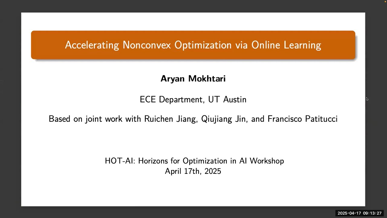 TILOS HOT-AI Workshop: Accelerating Nonconvex Optimization via Online Learning with Aryan Mokhtari