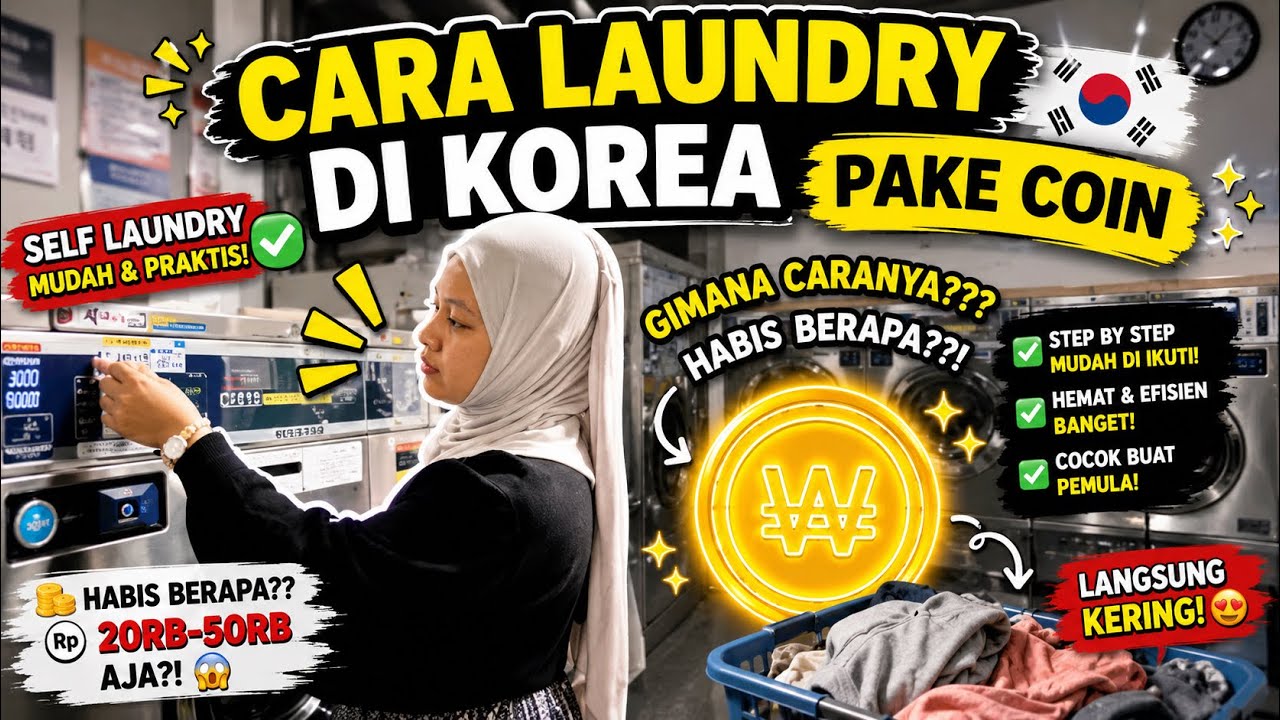 CARA SELF LAUNDRY DI KOREA PAKAI COIN!! LANGSUNG KERING!! HABIS BERAPA??!