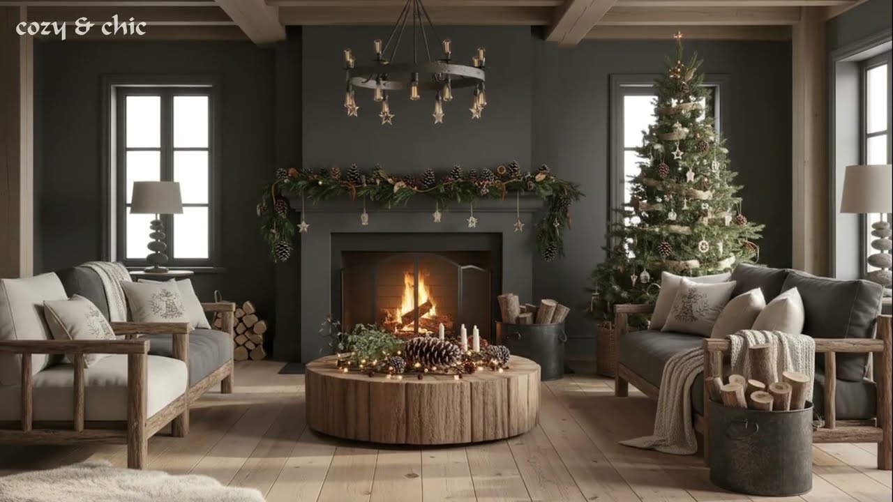 Nature-Inspired Christmas Living Room Tour with Pinecones, Wooden Decor & Cozy Earthy Holiday Style