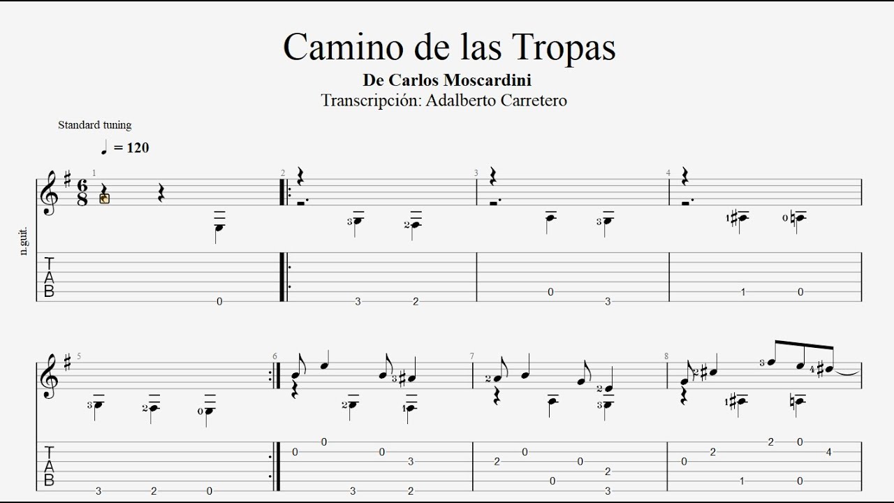 Camino de las Tropas. Chacarera Trunca. Carlos Moscardini. Tablatura/Partitura