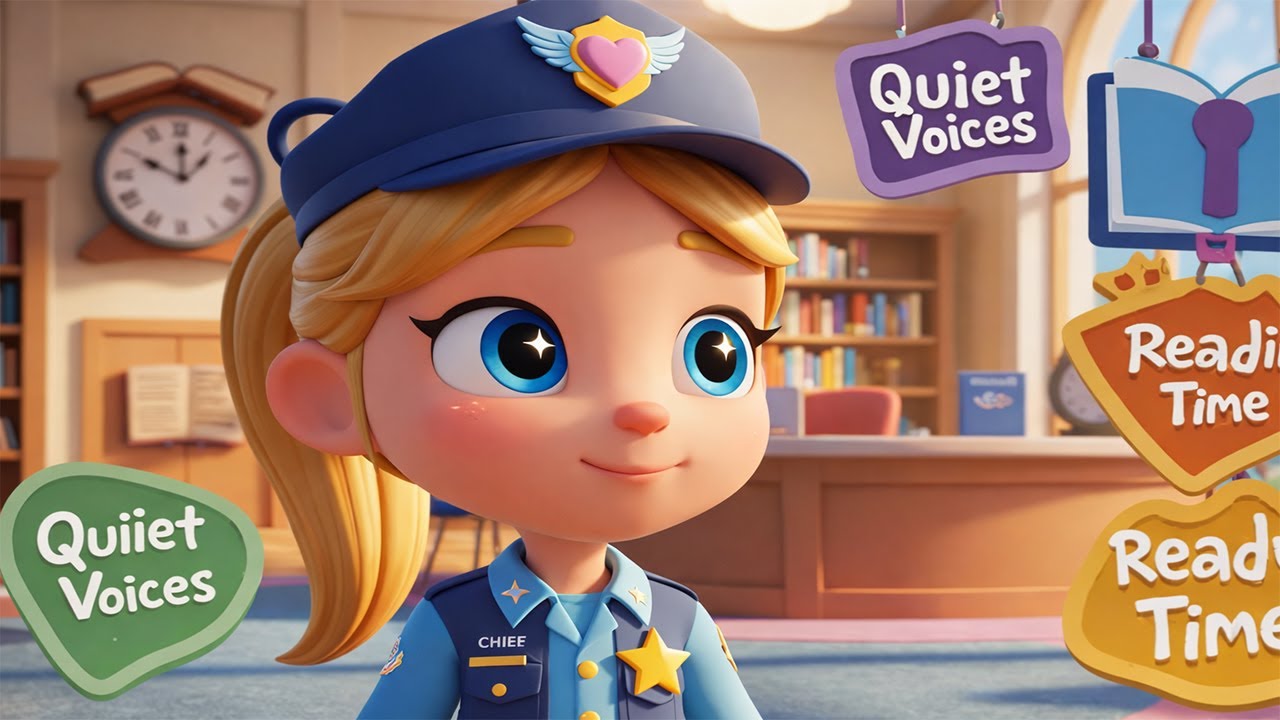 Chief Emma & Police Dog Anthony | The Library Whisper Rule 📚🤫 Kids Learn Quiet Voices