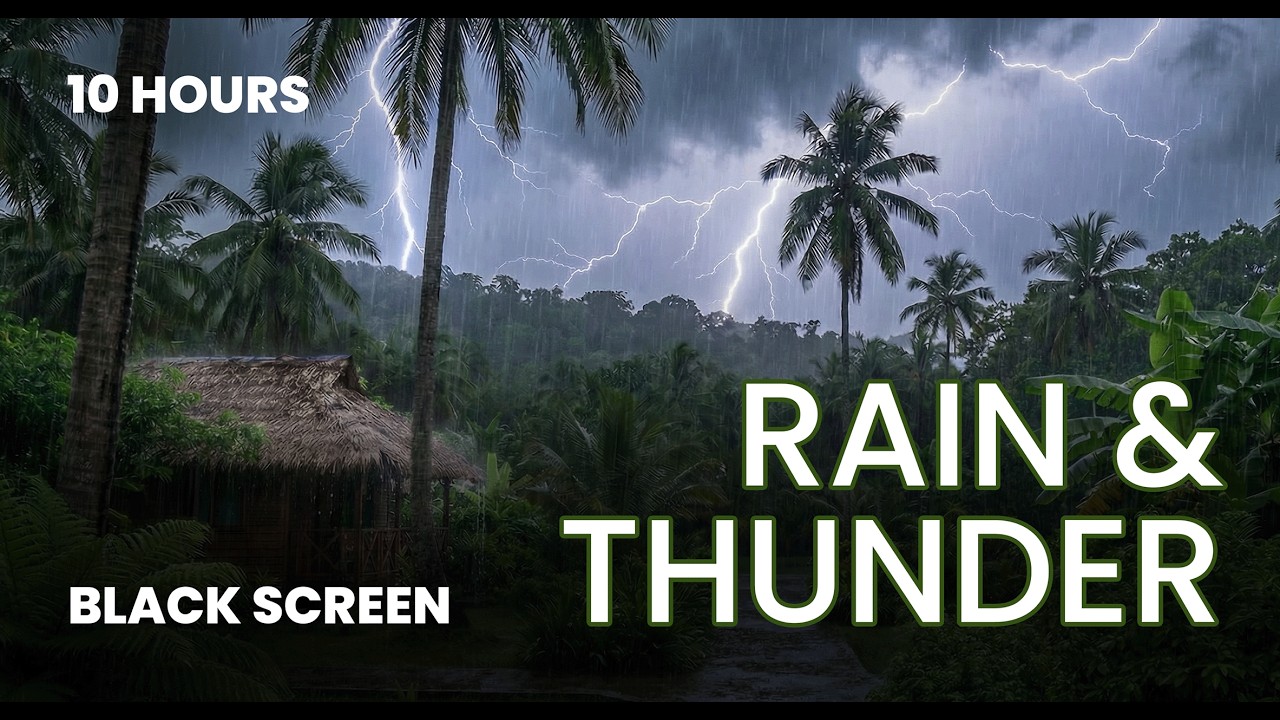 RAIN and THUNDERSTORM Sounds for Sleeping | Black Screen | 10 Hours | Stress Relief | Deep Focus