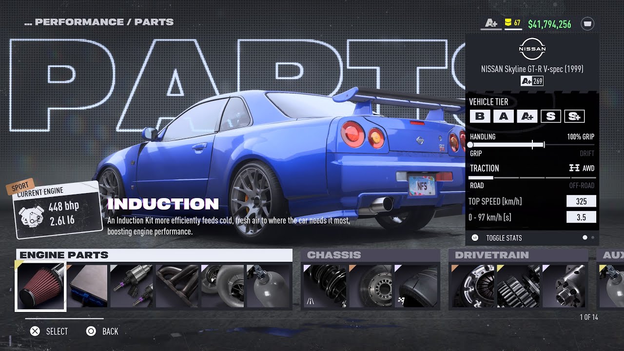NFS Unbound | Nissan Skyline GT-R V Spec '99 The Best A+ Car? | 269 A+ GRIP BUILD