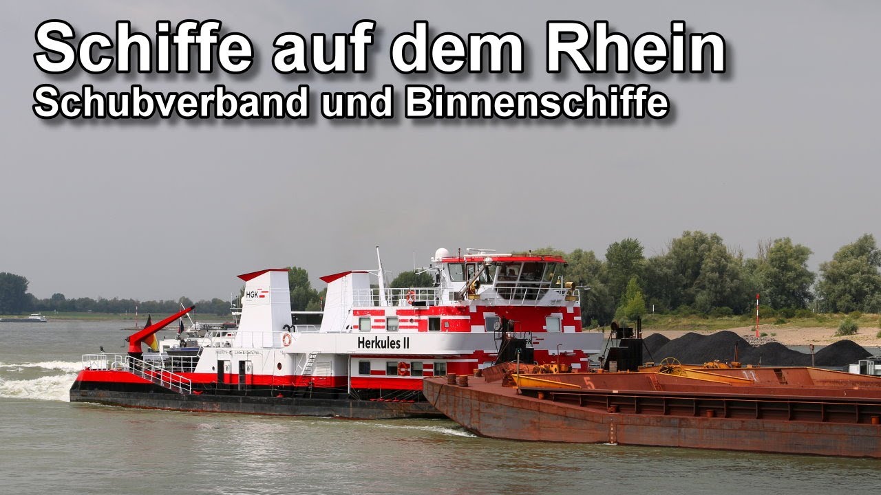 Schiffe auf dem Rhein - Schubverband und Frachtschiffe - Binnenschifffahrt