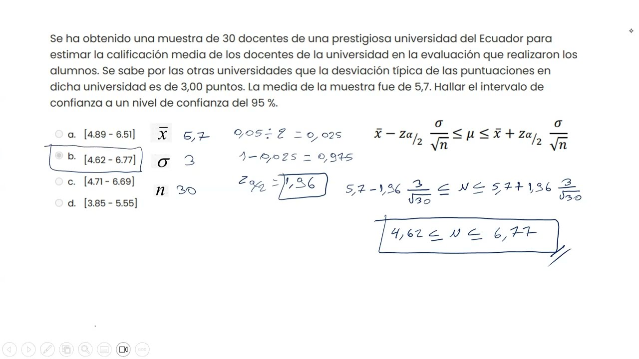 Hallar el intervalo de confianza a un nivel de confianza del 95%