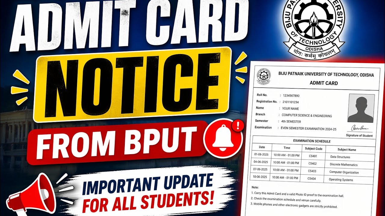 Admit Card Notice From BPUT.