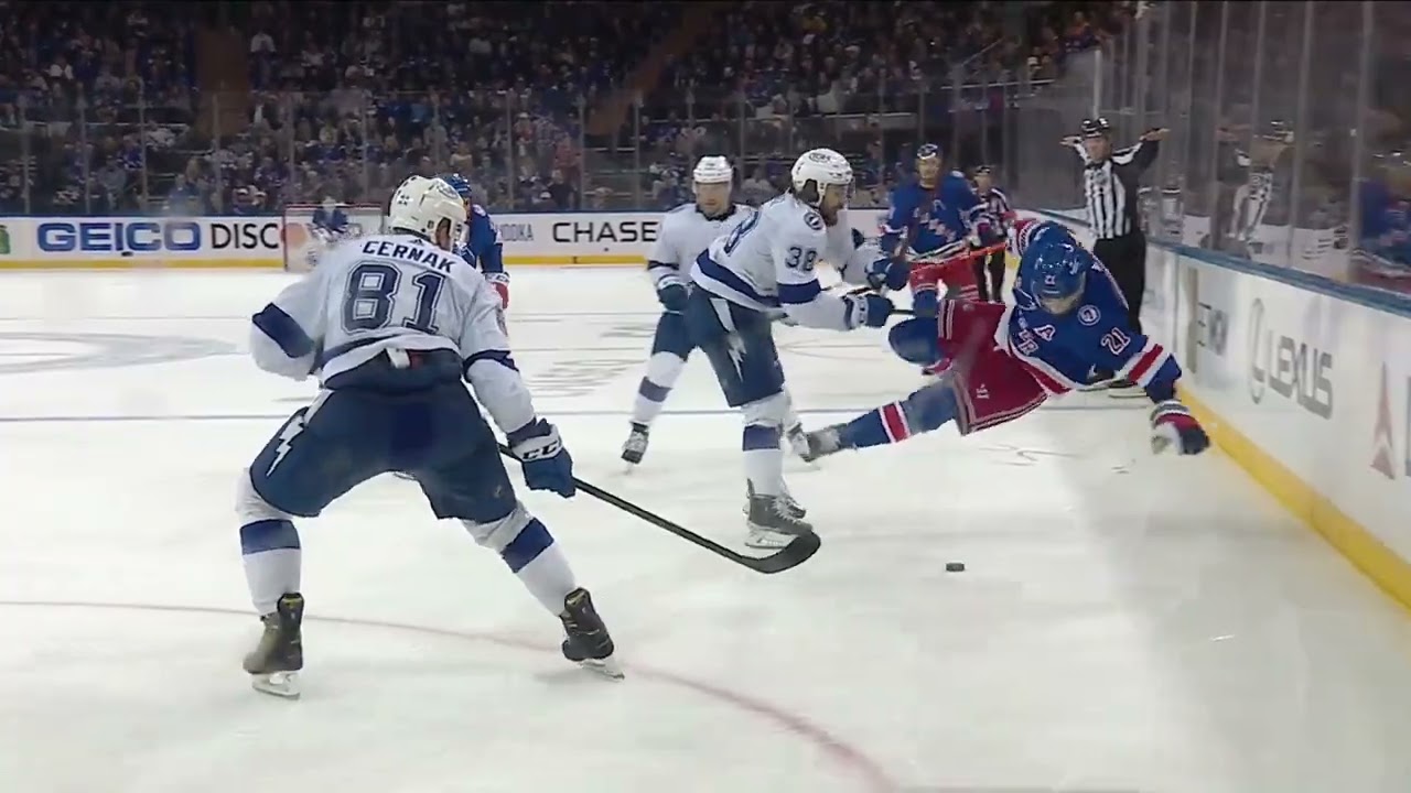 Barclay Goodrow Hit into the Boards by Brandon Hagel on Scary Looking Hit