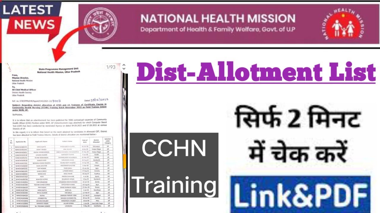 UP CHO Vacancy 5505 Big Update Dist allotment for cchn training #upcho #jncjaipur #JNC