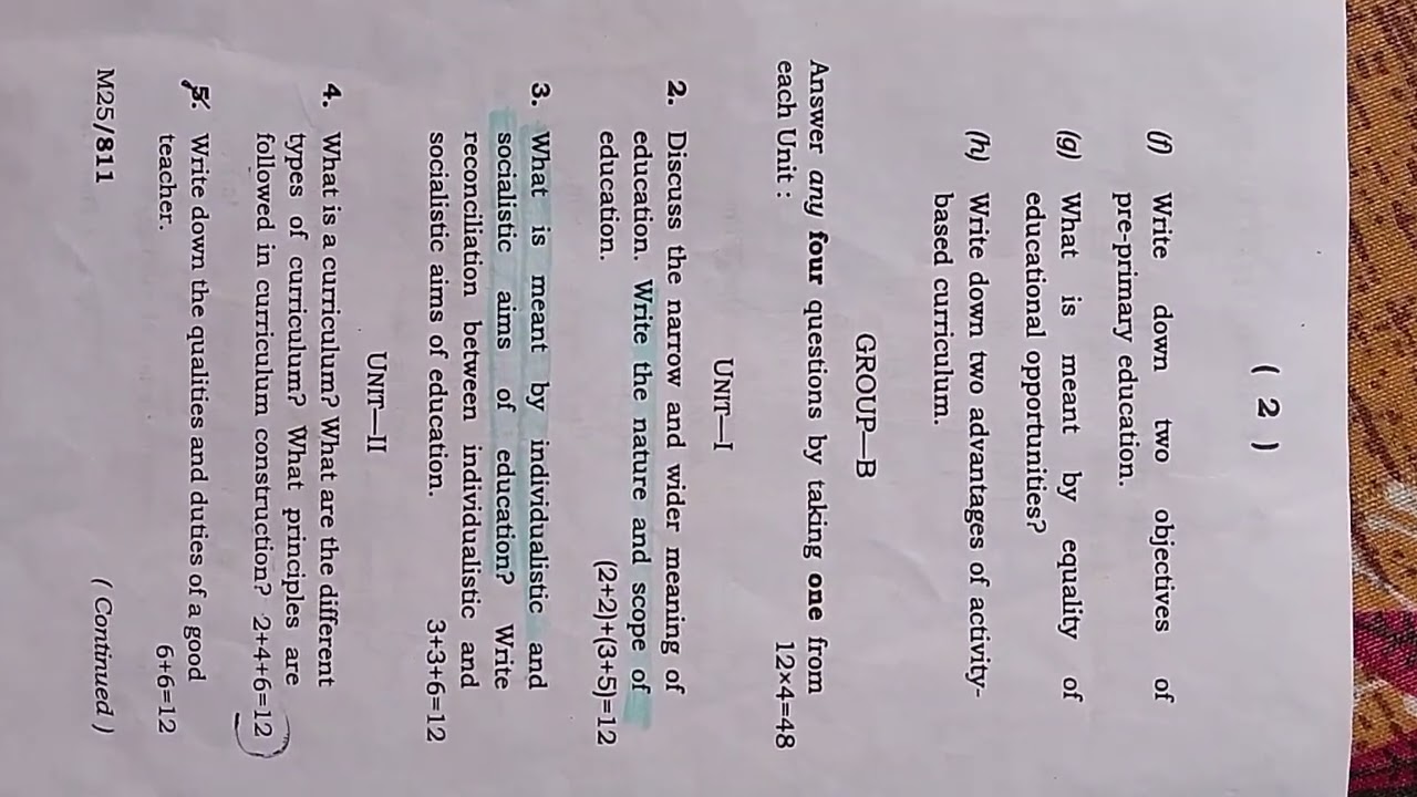 NEP BA 1st Semester, Minor Education Question paper, 2024 (held in 2025). Tripura University .