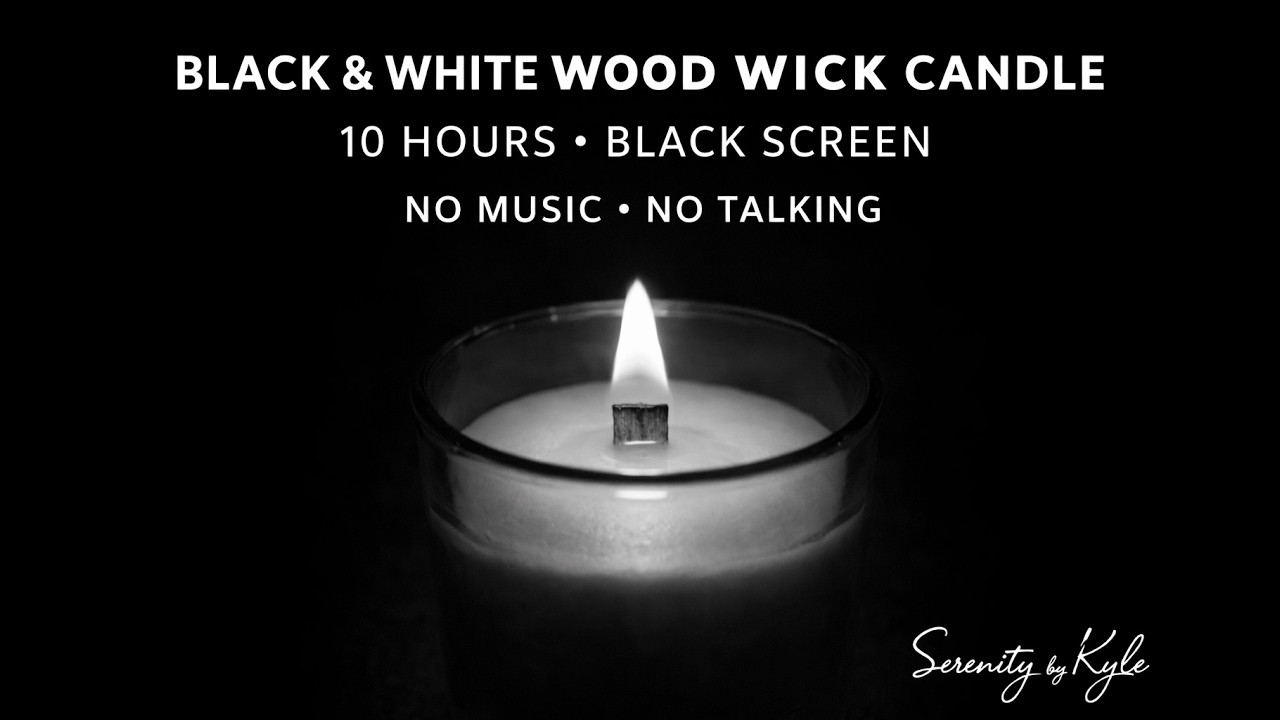 Black and White Wood Wick Candle 10 Hours, Silent Candle Flame Ambience for Sleep