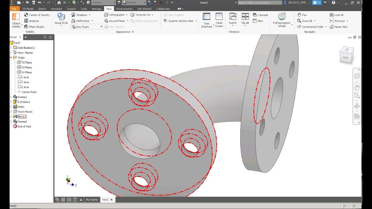 Codo con brida en Inventor 2019
