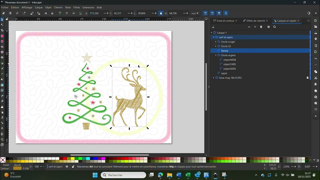 Tuto Inkscape Sous Mug et Cerf & sapin Or