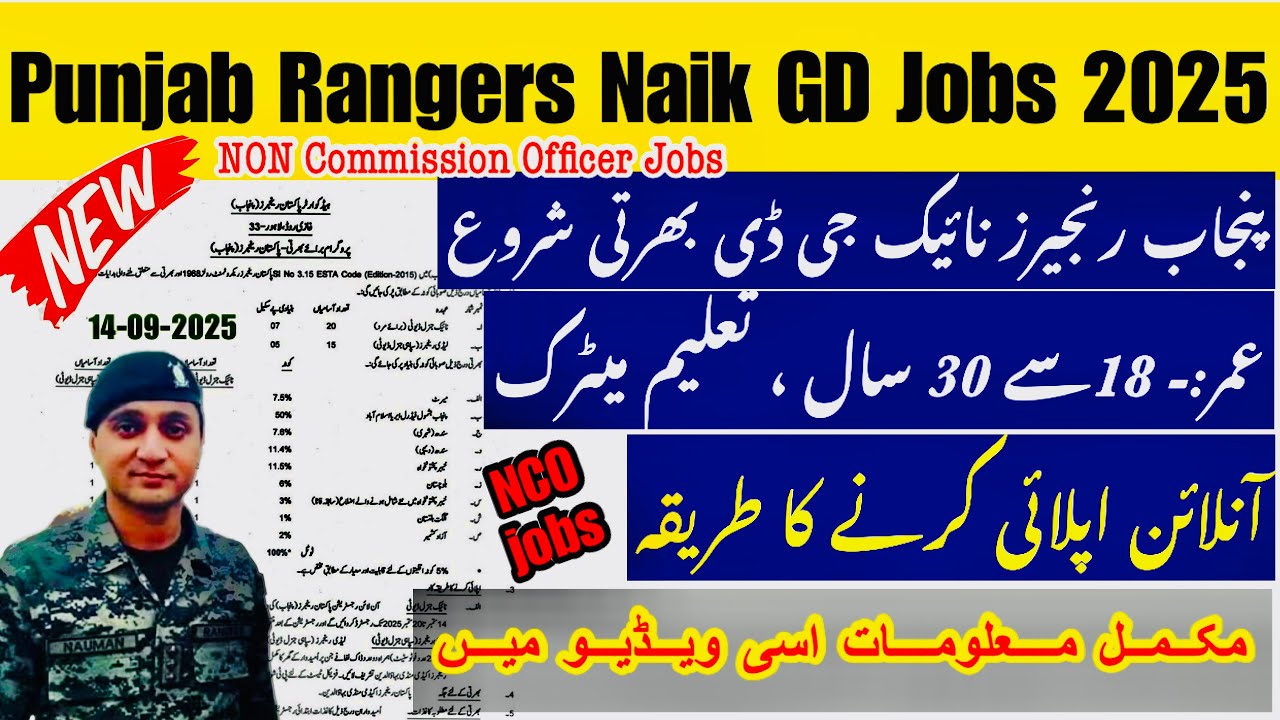 Punjab Rangers Naik GD jobs 2025 | punjab rangers jobs 2025 | Punjab Rangers jobs 2025 online apply