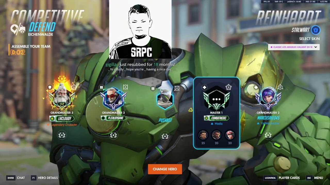 Лучший момент матча! Райнхардт, 1-е место! LHCloudy, геймплей 1-го сезона Overwatch