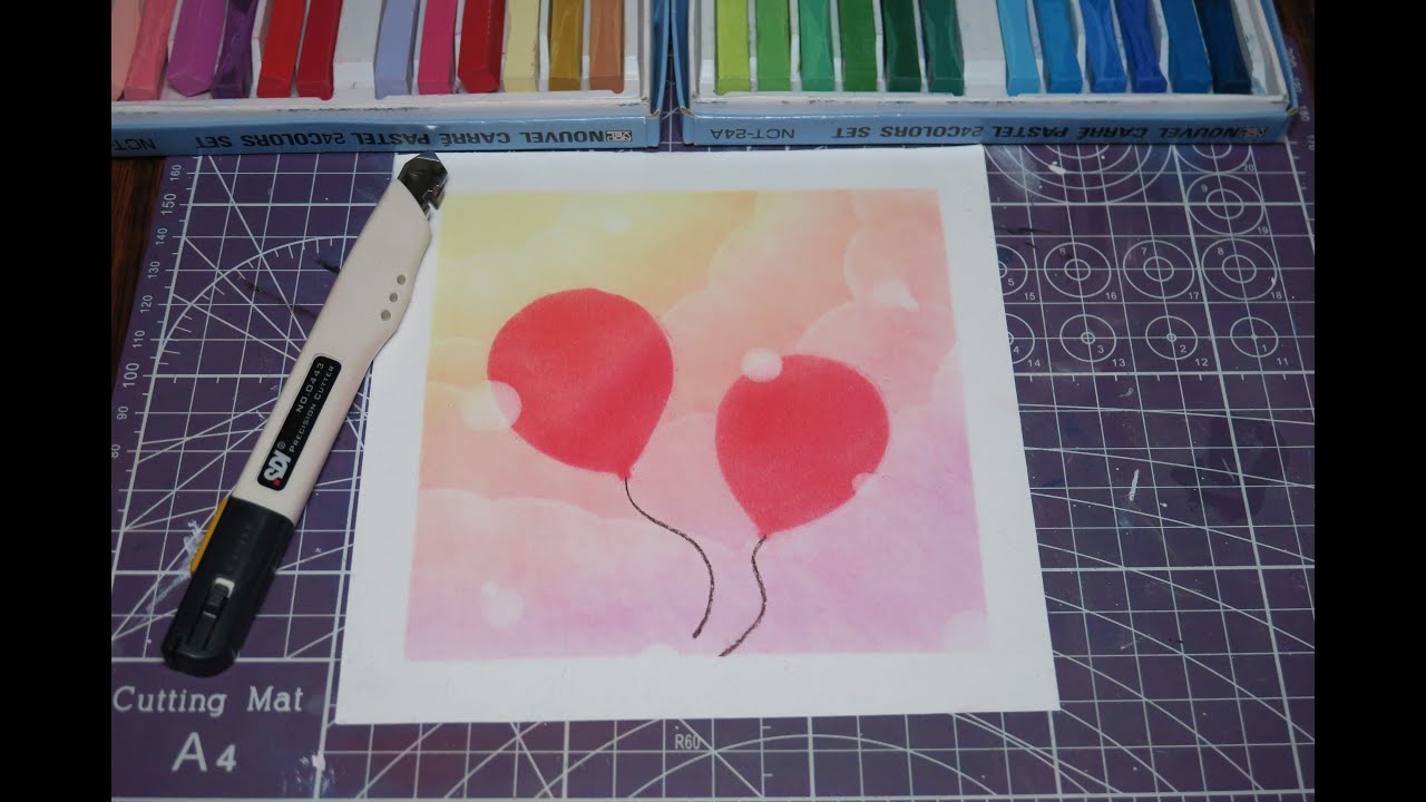 和諧粉彩畫 # 飄浮雲彩中的汽球  (Pastel Nagomi Art) # Balloon in the sky