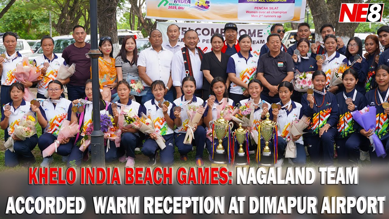 KHELO INDIA BEACH GAMES: NAGALAND TEAM ACCORDED WARM RECEPTION AT DIMAPUR AIRPORT