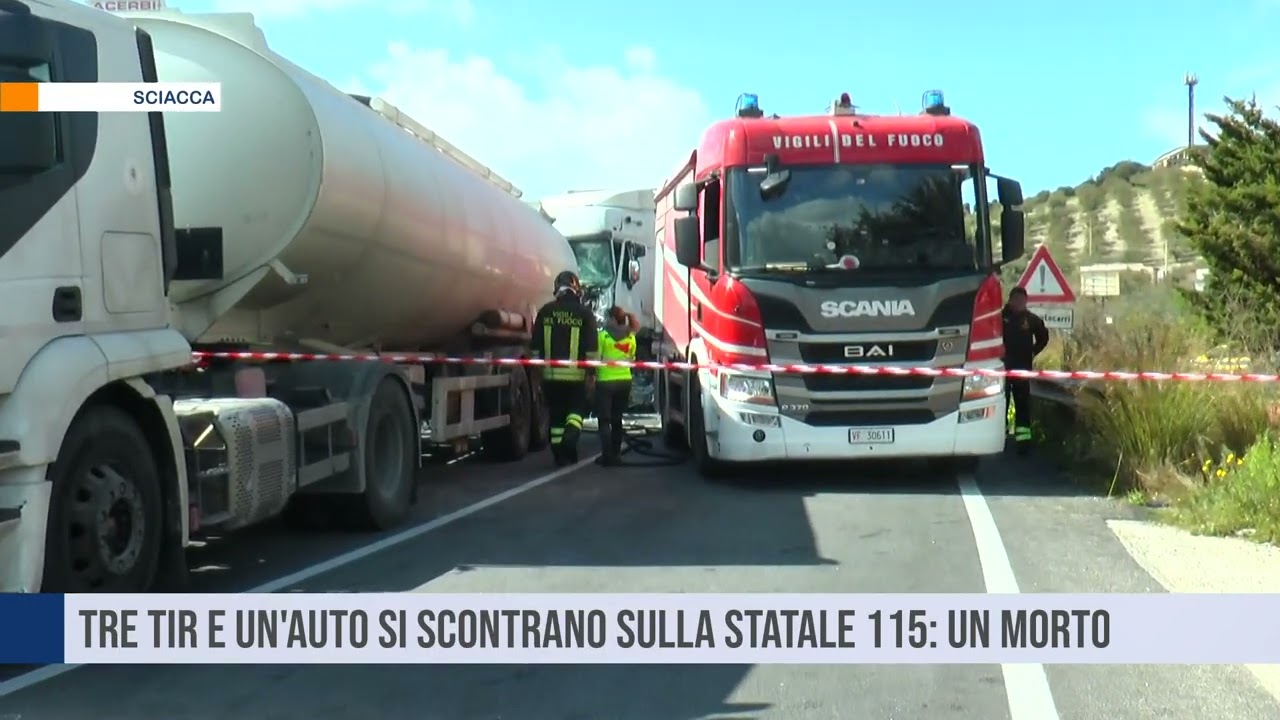 Sciacca. Tre tir e un'auto si scontrano sulla statale 115: un morto