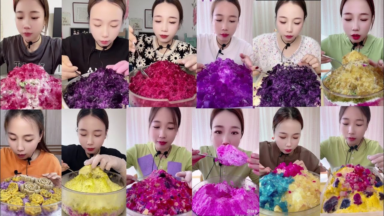 ASMR ONLY BITES QIANS SHAVED ICE EATING WITH MATCHA AND MILK POWDER 