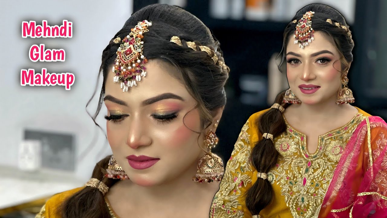 Mehndi Glam Makeup Look 2025 | Pink & Yellow Dress Bridal Glow | Full HD Detailed Tutorial