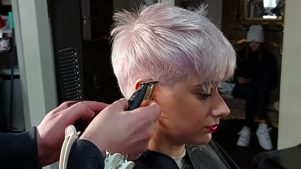 Short pink blonde pixie haircut [ how to cut] tutorial 2025 shaved tapered nape