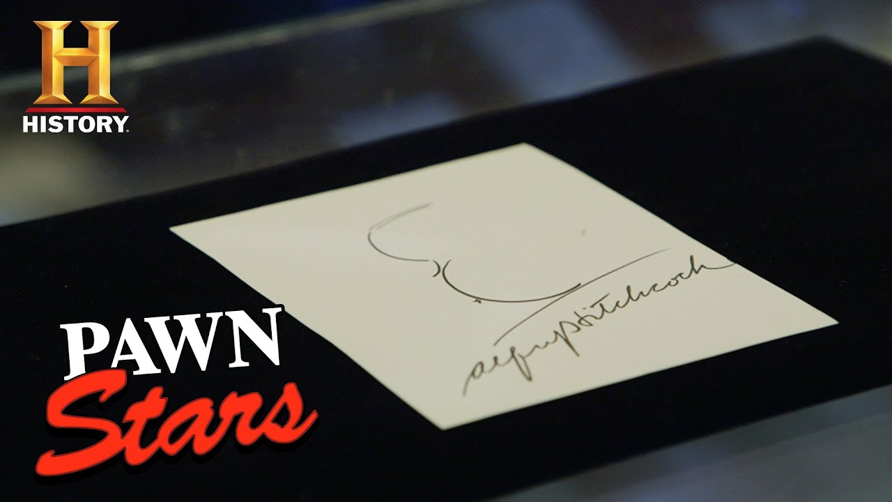 Autographed Alfred Hitchcock Self-Portrait (Season 16) | Pawn Stars