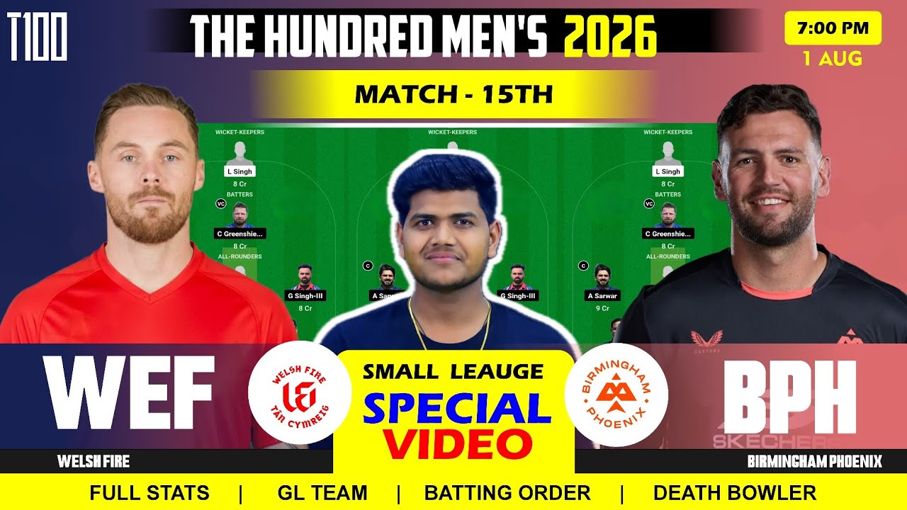 BPH vs WEF || BPH vs WEF Prediction || Birmingham Phoenix vs Welsh Fire 15TH T100 