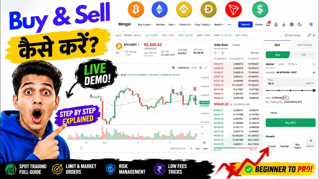 How To Start Spot Trading in BingX Exchange ?  Beginners Complete Guide Hindi | Giveaway 500$